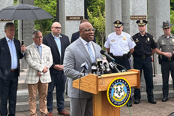 Commissioner Higgins giving a speech at the Connecticut Police Memorial.