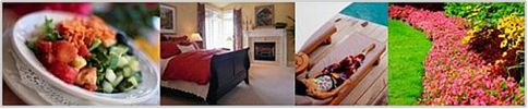Scenes from the exterior and interior of a hotel